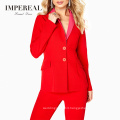 OEM design fashion casual red long sleeve two piece set women suit